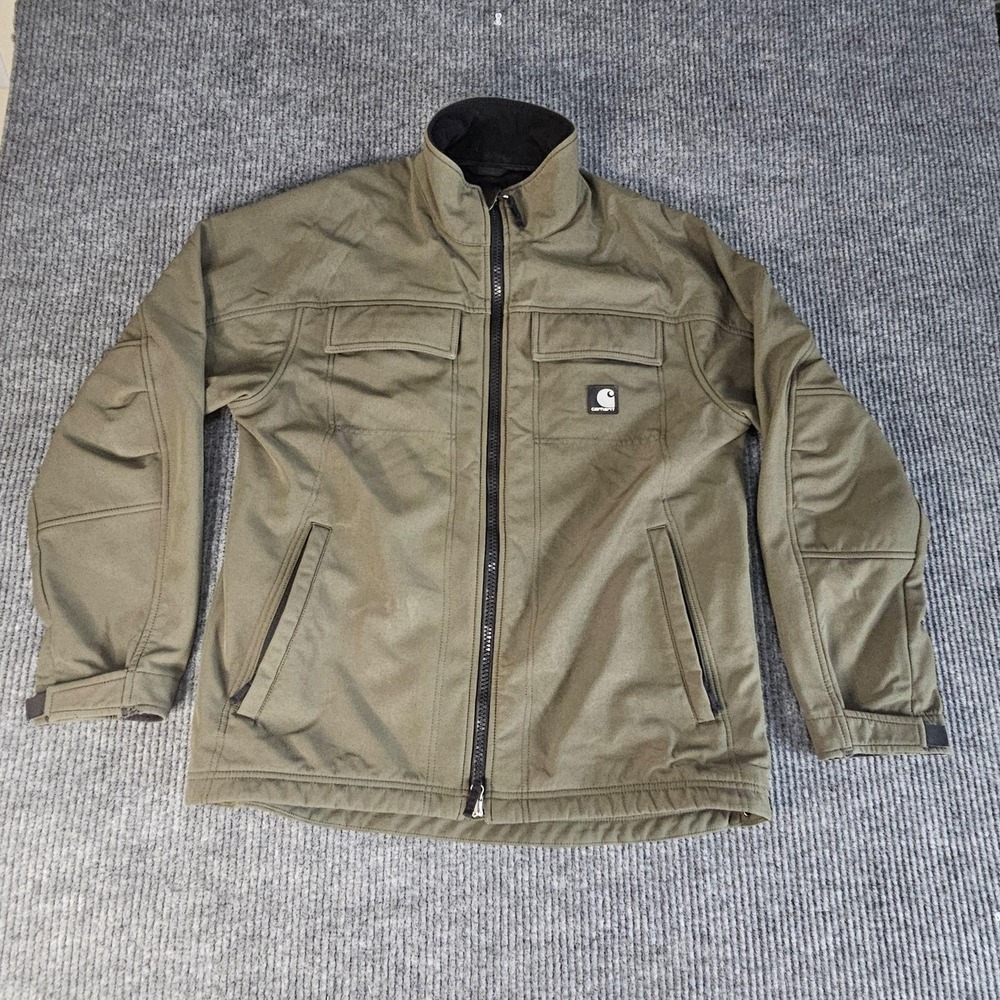 Carhartt Jacket Mens Medium Green Soft Shell Full Zip Lined Workwear Coat J176